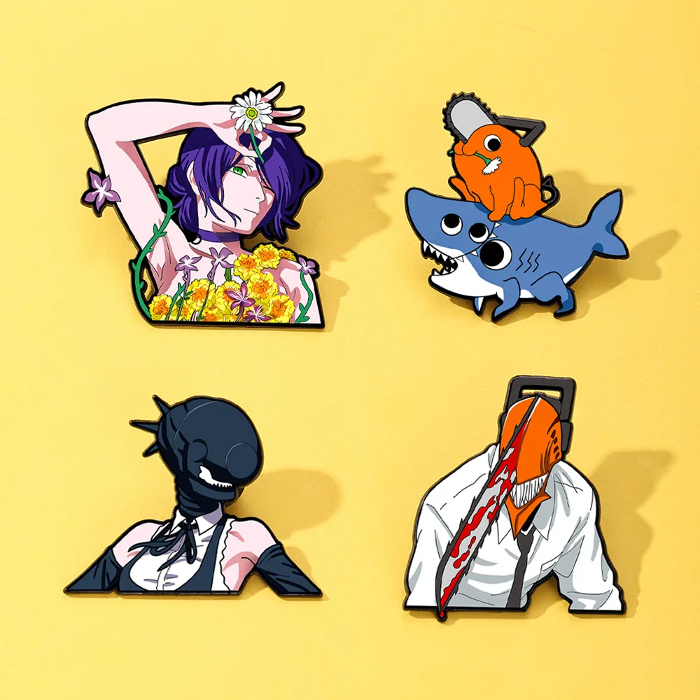 Anime Chainsaw Character Enamel Brooches Animal Pins Flower Monster Girl Shark Suit Men Cartoon Badge Punk Jewelry Friends Gift