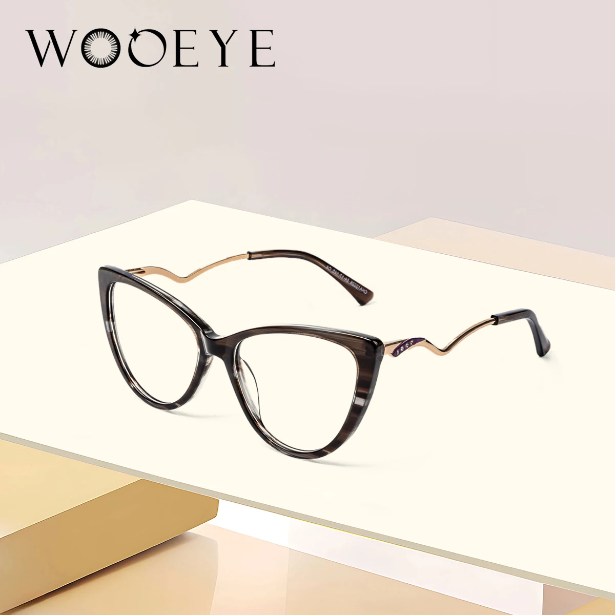 

1pcs metal acetate optical eyeglasses frame 2024 new women's fashion cat eye with diamonds metal frames for daily working life