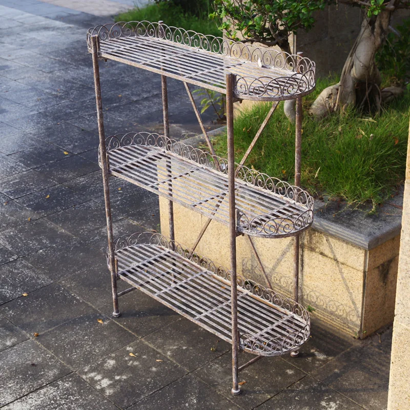 Outer single retro iron multi-layer gardening green plant flower stand balcony outdoor courtyard garden outdoor floor rack