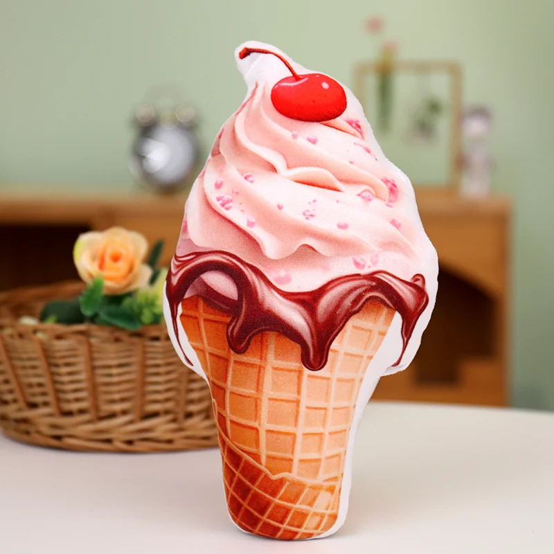 3D Sweet Ice Cream Pillow Simulated Ice Cream Cushion Car Waist Support Cushion Soft Plush Stuffed Doll Toys Creative Pillow