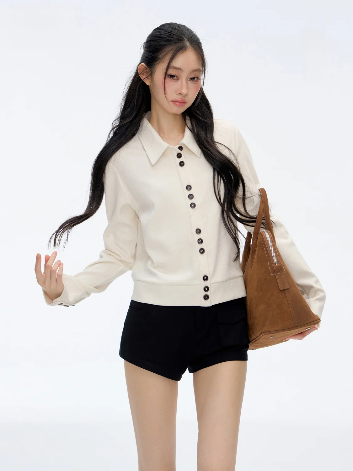 

Punch 25AW Women's ort Texture Sensation Button-Up irt Slim Fit Outerwear V-Ne Long Sve Commute Sle Polyester Blend