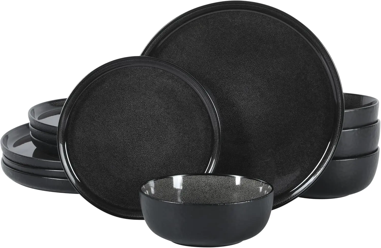 

Tahoe Sunset 12 Piece Stoneware Reactive Glaze (Service for 4) Ceramic Plates and Bowls Dinnerware Set - Black