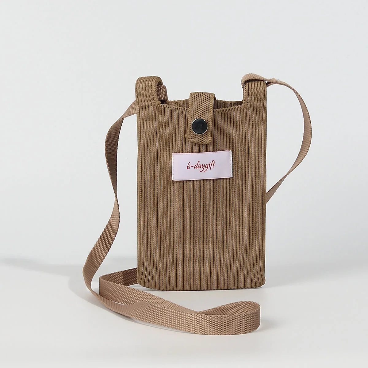 Solid Color Striped Textured Minimalist Knit Phone Bag, Snap Closure for Single Shoulder or Crossbody Use, Suitable for Commuting, Traveling, Shopping, Carrying Mobile Phones, Keys, Change, and Other Small Items, Versatile for All Seasons, Breathable, Durable, and Reusable