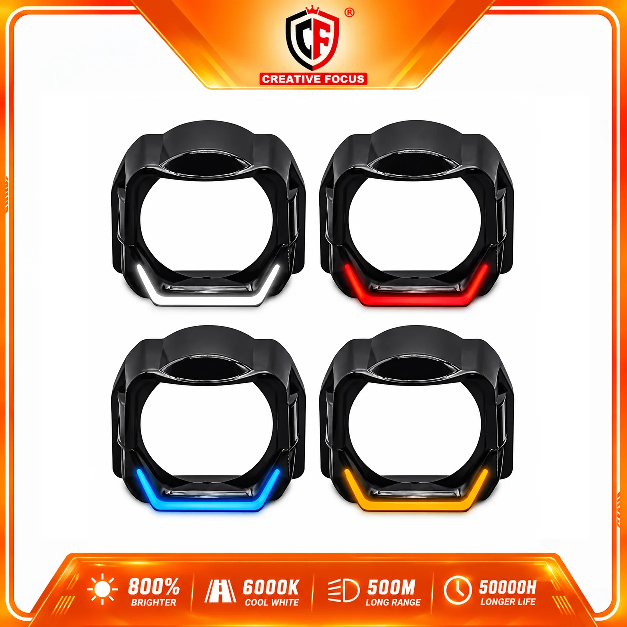 3 Inch LED Headlight Projector Shroud Illuminated DRL Bezel Cover for Car Styling Retrofit DIY Installers and Auto Enthusiasts