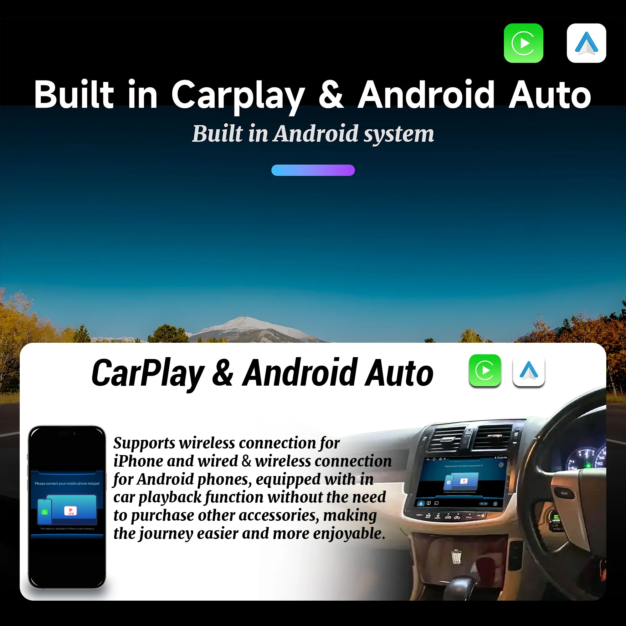 Android 14 สําหรับToyota Wish XE10 2003-2009 4G GPSไร้สายบลูทูธCarplayสเตอริโอหน้าจอสัมผัสรถวิทยุนําทางมัลติมีเดีย