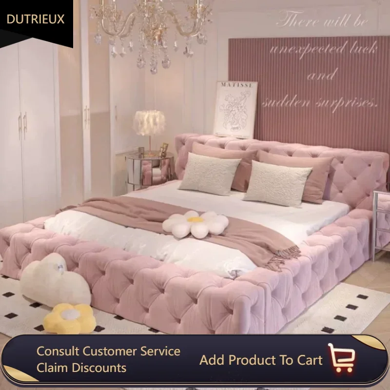 

Elastic High End Double Bed European Soft Kawaii Twin Queen Bedroom Beds Luxury Modern Girl 2 Person Camas De Casal Furniture