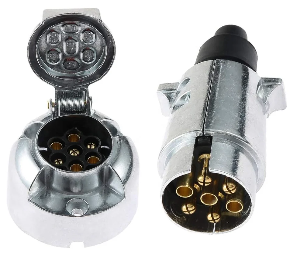 12V 7-Pin Aluminum Alloy Trailer Plug & Socket Kit for Truck Camper Van