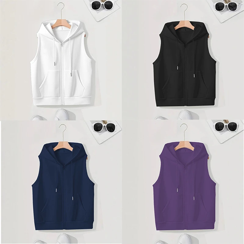 

2025 women's hooded vest, spring and autumn casual, loose, slim-fitting, sleeveless cardigan with zipper, pullover