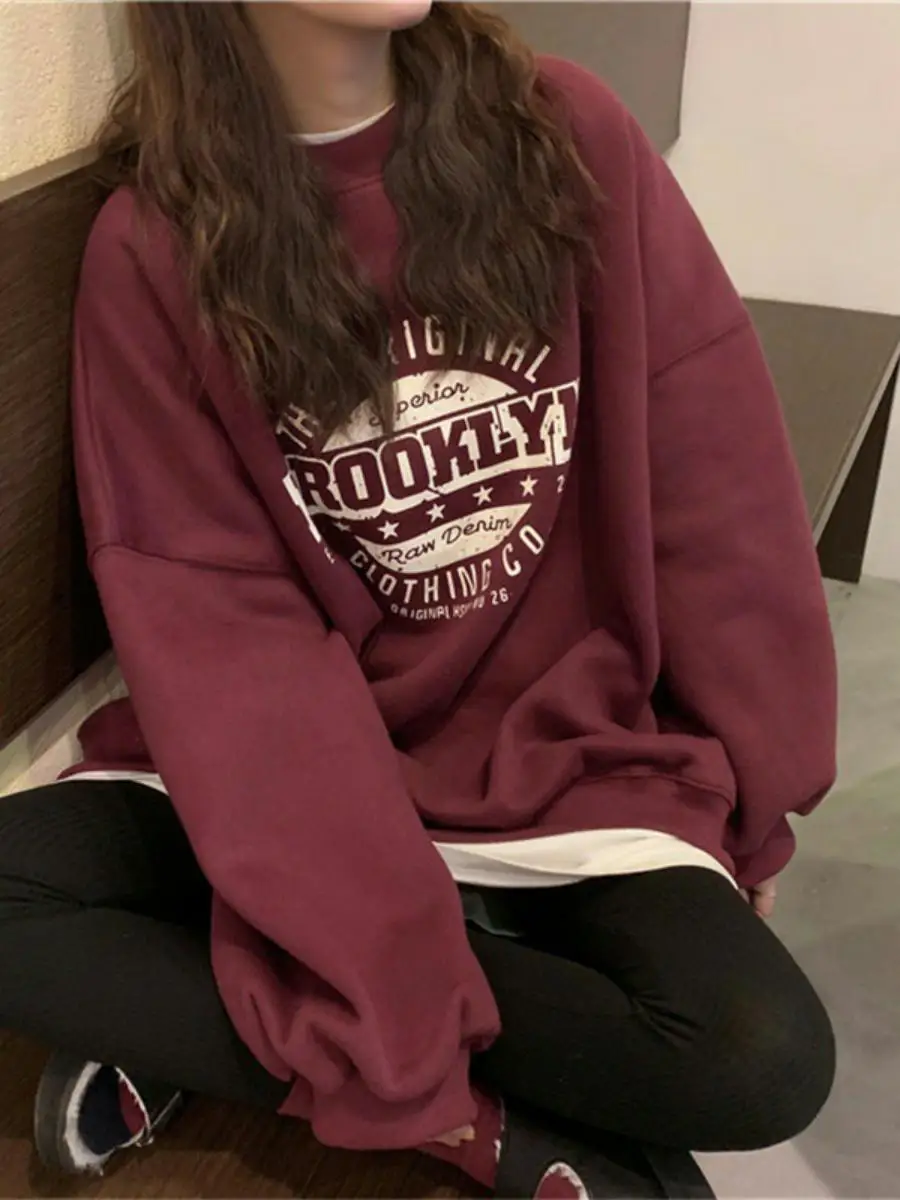 

Женская толстовка с капюшоном, тонкая осенняя новинка, свободная студенческая мода, повседневный длинный пуловер Sve Crew Ne, топ