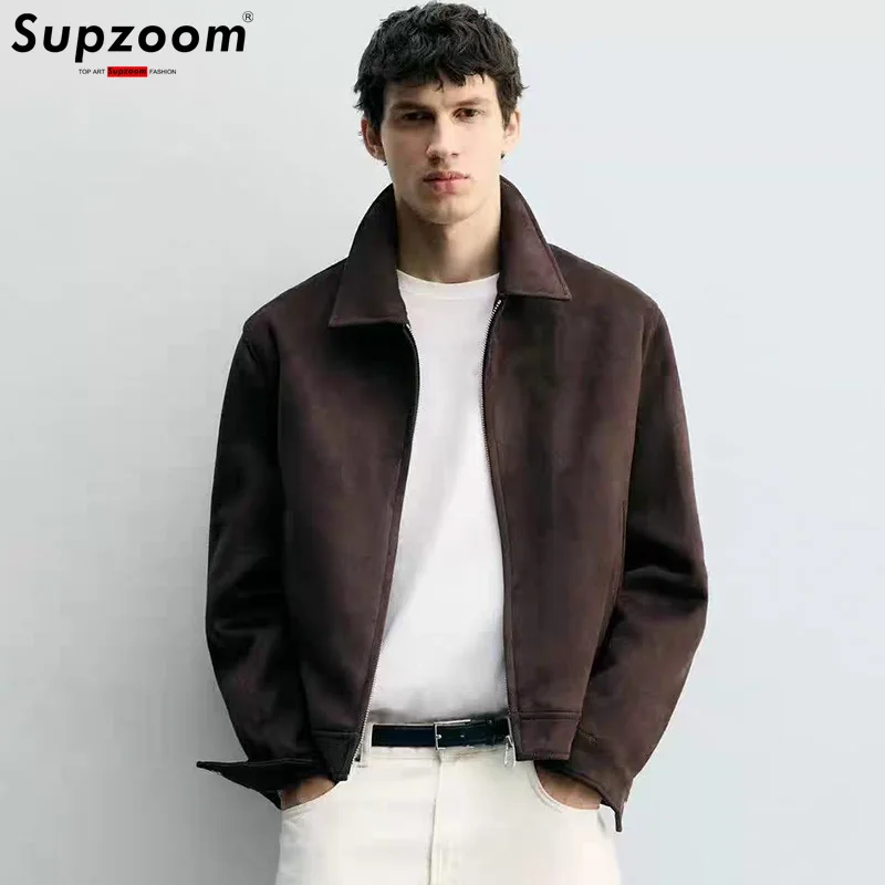 

Supzoom 2025 New Arrival Autumn And Winter Lapel Velvet Loose Casual Suede Fabric Zipper Bf Style Handsome Jackets Men Coat