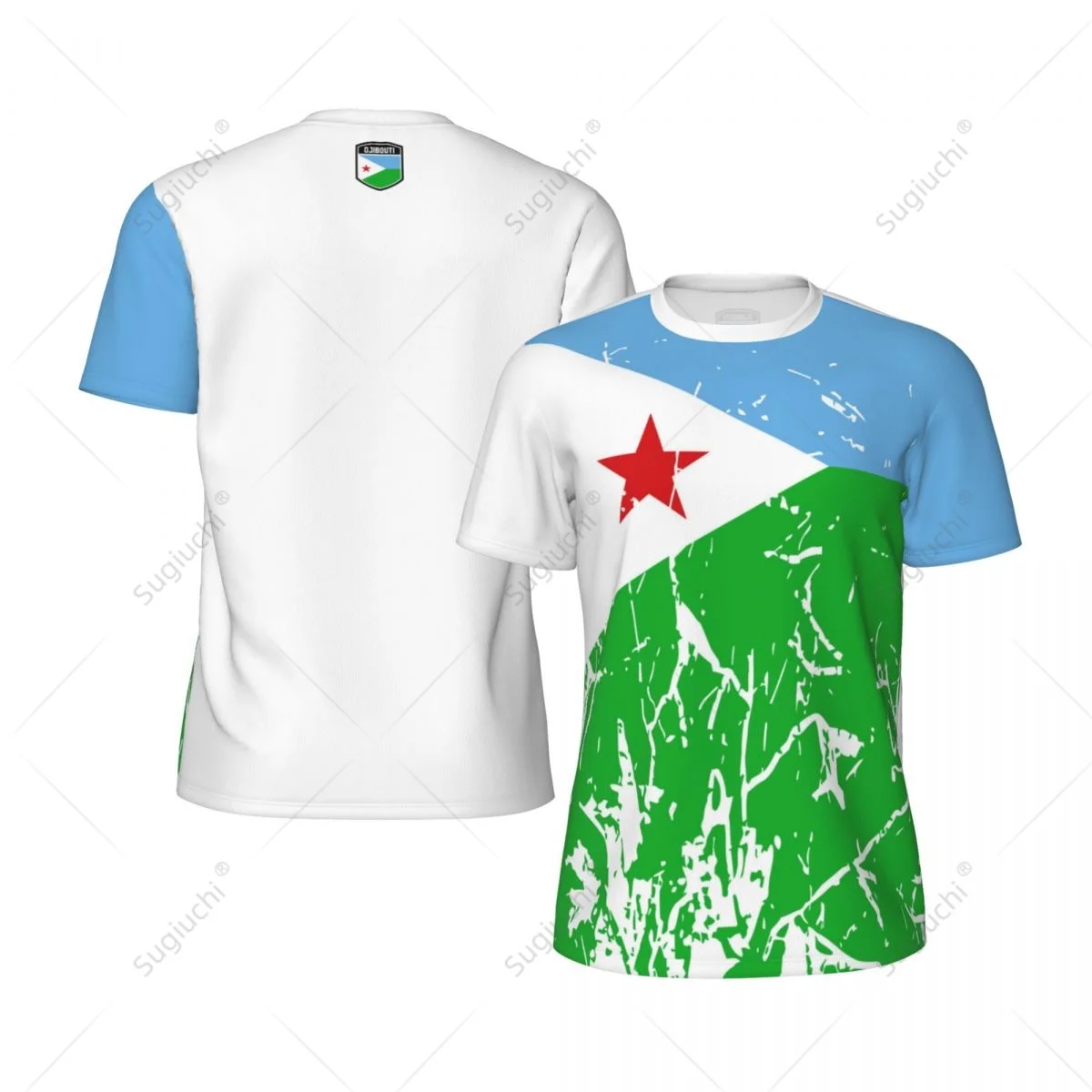 Exclusive design Djibouti Flag Grain 3D Printed Men For Running Bike Soccer Tennis Fitness Sports tshirt Mesh Fans Short T-shirt