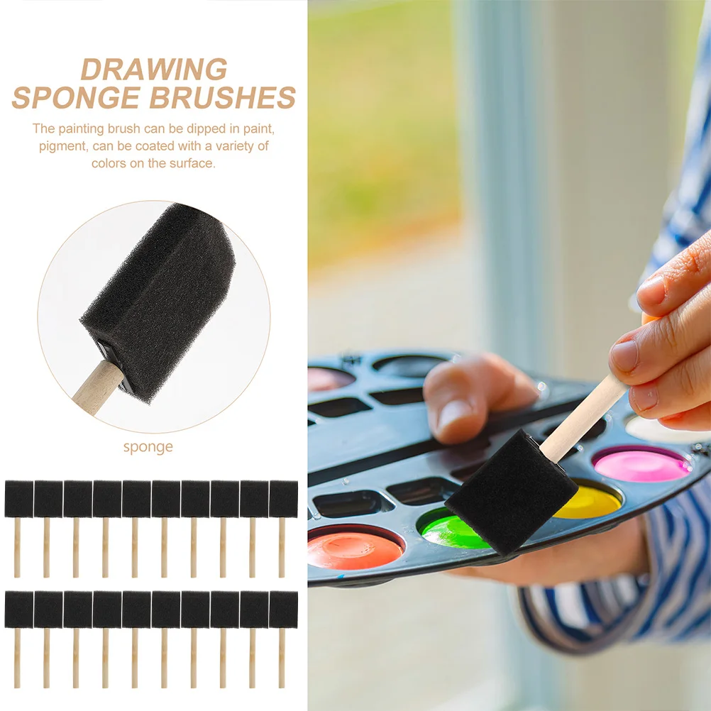 

50pcs Black Brushes 1 Inch Kids Art Painting Tools Children Drawing Crafts Premium Sponge Painting Tool Brush Material