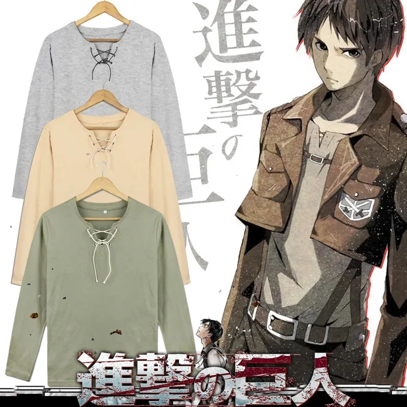 Anime Attack On Titan Eren Jaeger Mikasa Ackerman T-shirt Cosplay Costume Long Sleeve T shirt Training Streetwear Unisex Tops