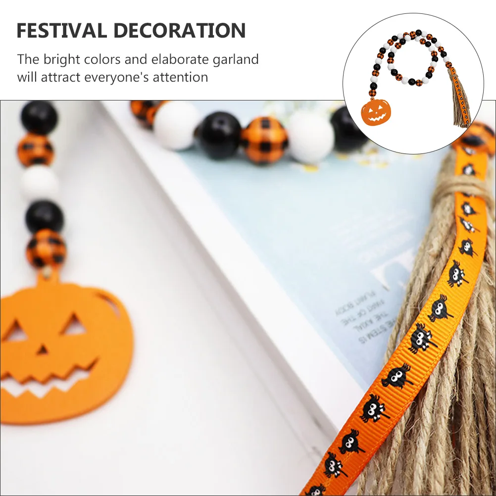

1Pcs Wood Bead Garland with Pumpkin Tassel Wall Hanging Decoration Halloween Rustic Hanging Ornament for Bead Garland
