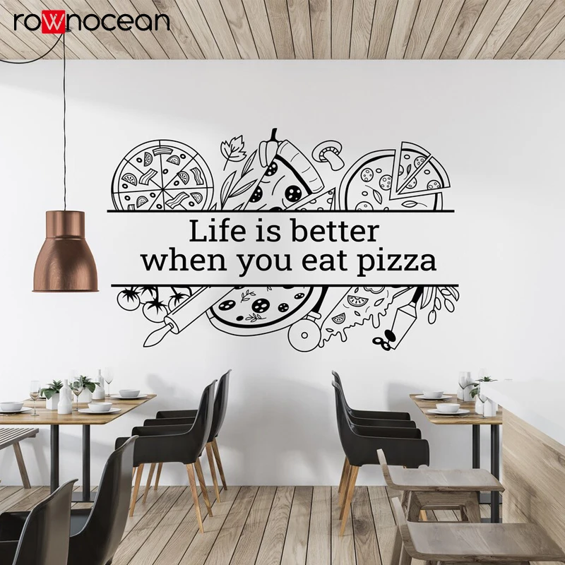 Life is better when you wat pizza Vinyl Window Sticker Pizza Decal pegatinas de pared Pizzeria Wall Sticker E884