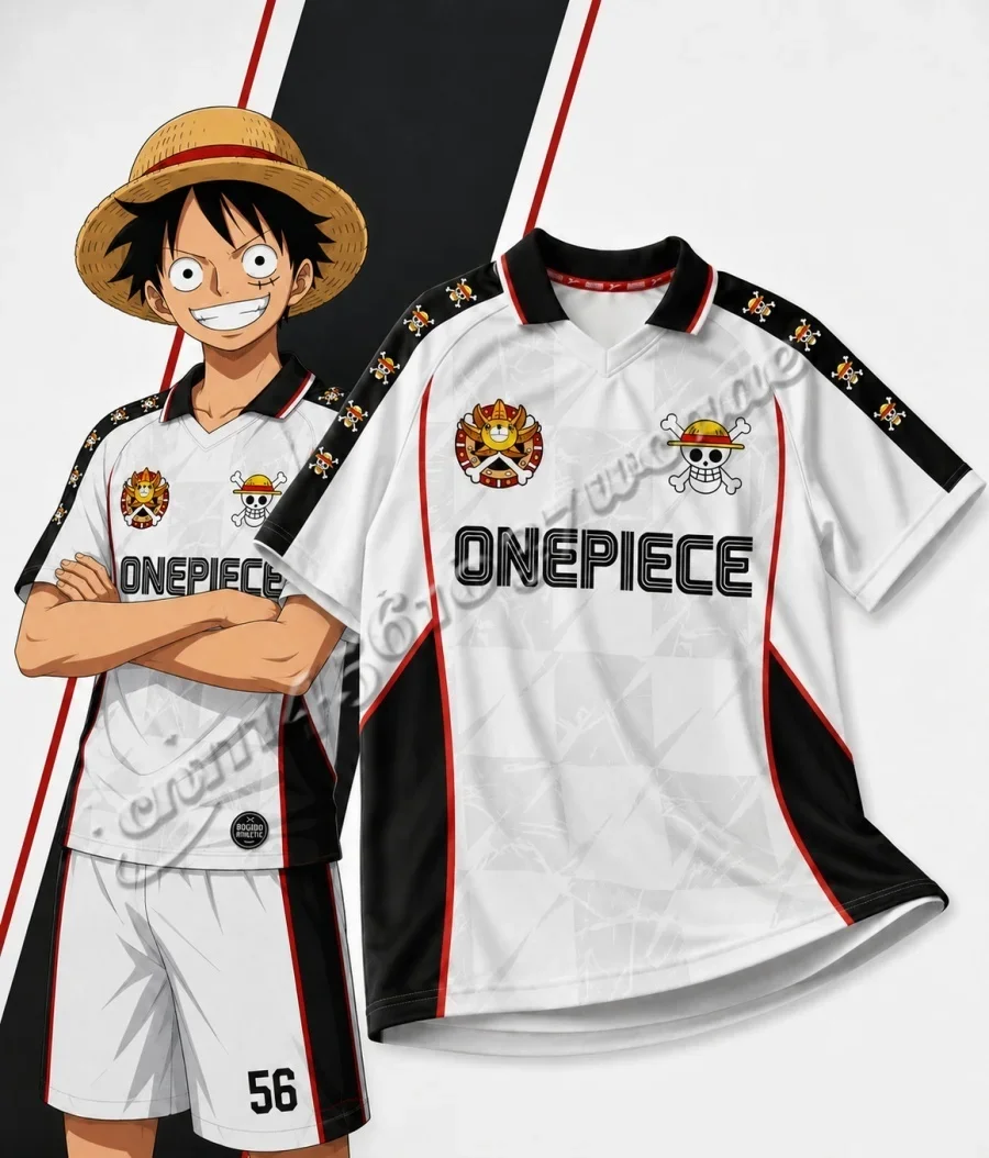 2026/27 Neue One Piece Luffy Serie Fußballtrikot mit Kragen, Modisches Streetwear für Männer, Unisex Anime Sport Familien-Matching T-Shirt – Detail 6