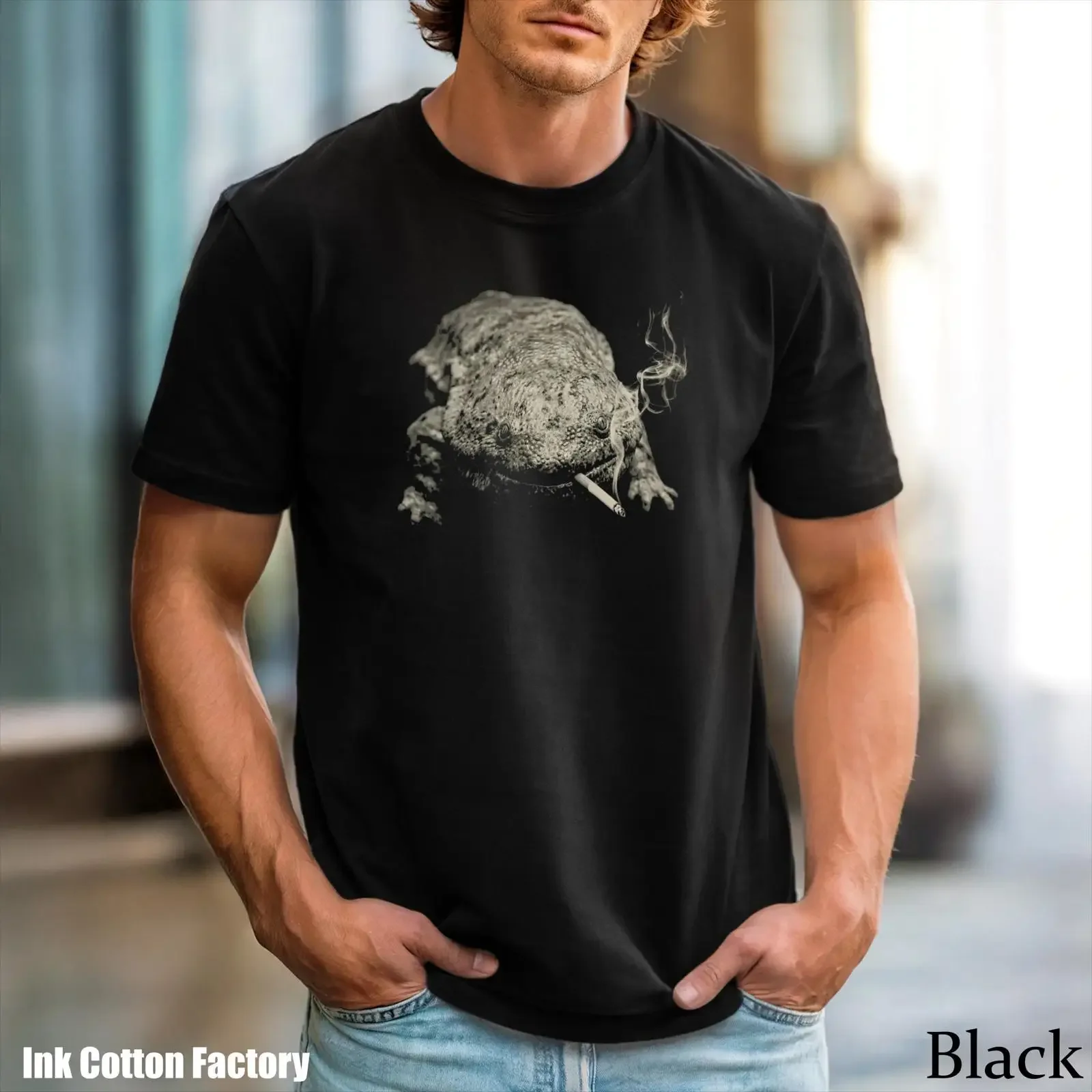 Smoking Salamander T shirt Vintage Illustration Grunge Nature vintage Washed Casual Top For Everyday Wear Soft Breathable