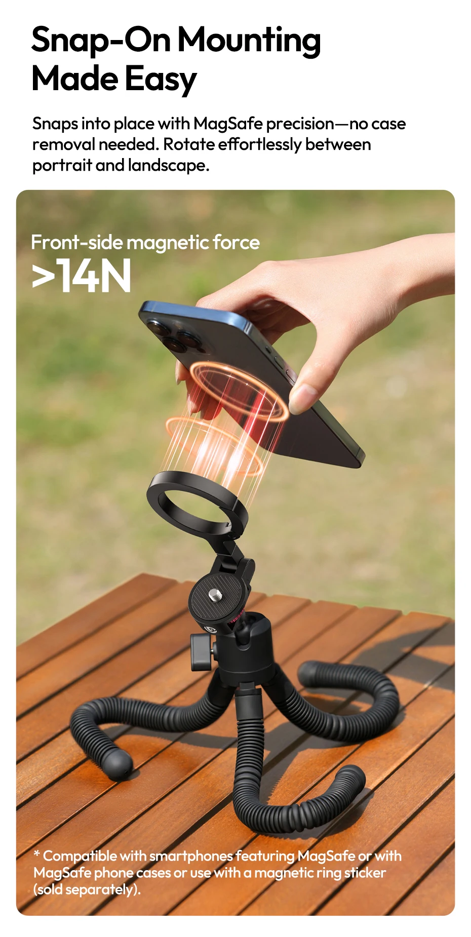 Ulanzi MT30 Magnetisches flexibles Stativ für Fotografie, Telefonkamera 360° ° Einstellbare Kugelkopf umwickelte Beine Stativ Outdoor Vlog – Detail 5