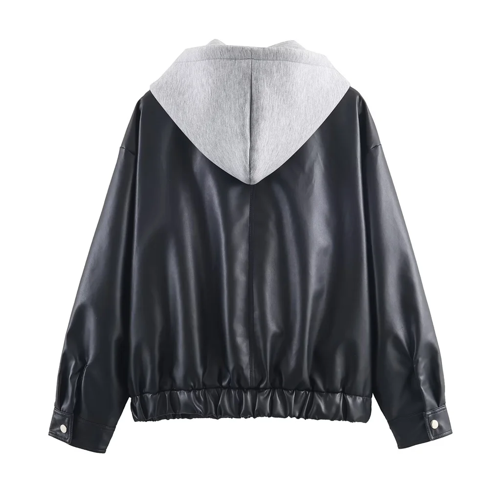 Abbigliamento da donna in stile europeo e americano nuova moda versatile giacca effetto pelle patchwork