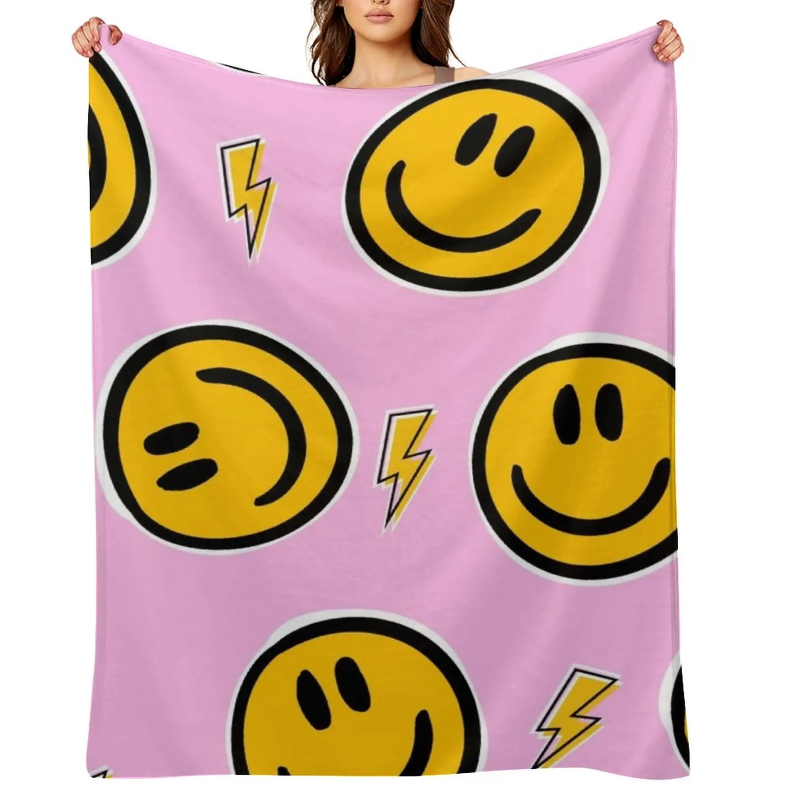 

Preppy School Supplies, Preppy Aesthetic, Preppy, Pink, Smile, Smile Face, Happy Face Throw Blanket Decorative Beds Blankets