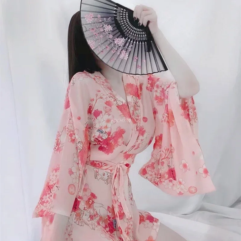 Passiepak Japanse Kimono Sexy Lingerie Schattige Meid Cosplay Outfit Voor Vrouwen Traditionele Stijl Gewaad Yukata Kostuums Pyjama Set