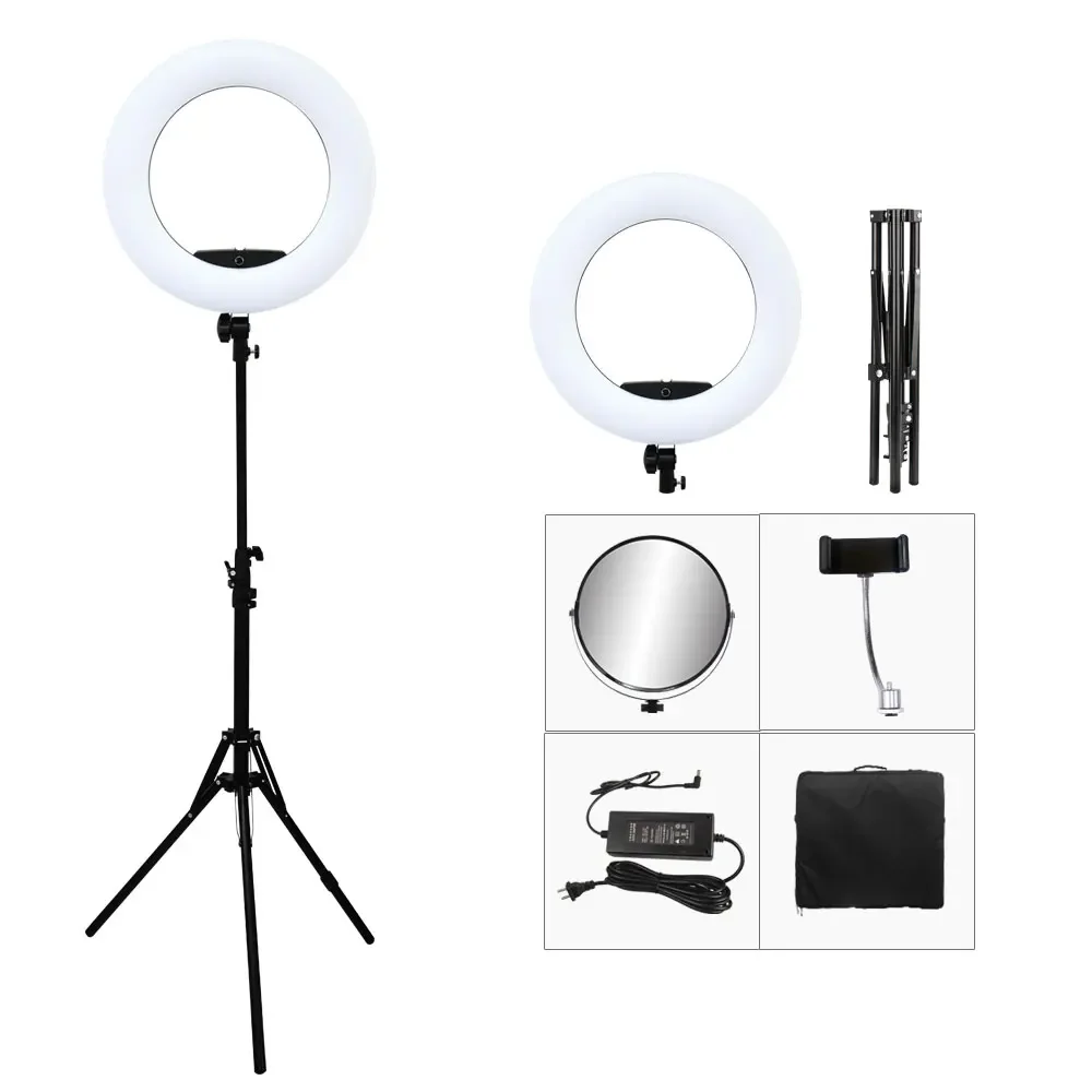 96W Yidoblo FD-480II 18인치 LED 링 램프 키트 480 LED 웜 램프 콜드 조절 조명 램프 사진 촬영 조명 + 스탠드 (2M) + 소프트 백