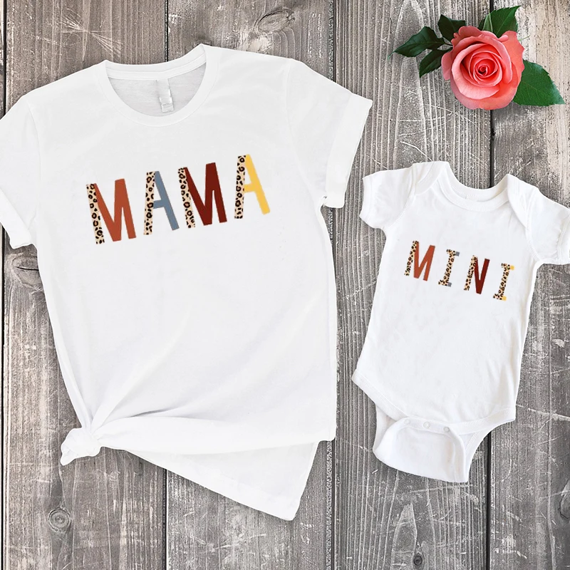 Mama Mini Shirts Leopard 2021 Mother's Day Gift Mommy and Me TShirts Baby Outfits Matching Tee for Girls Kids Outfits