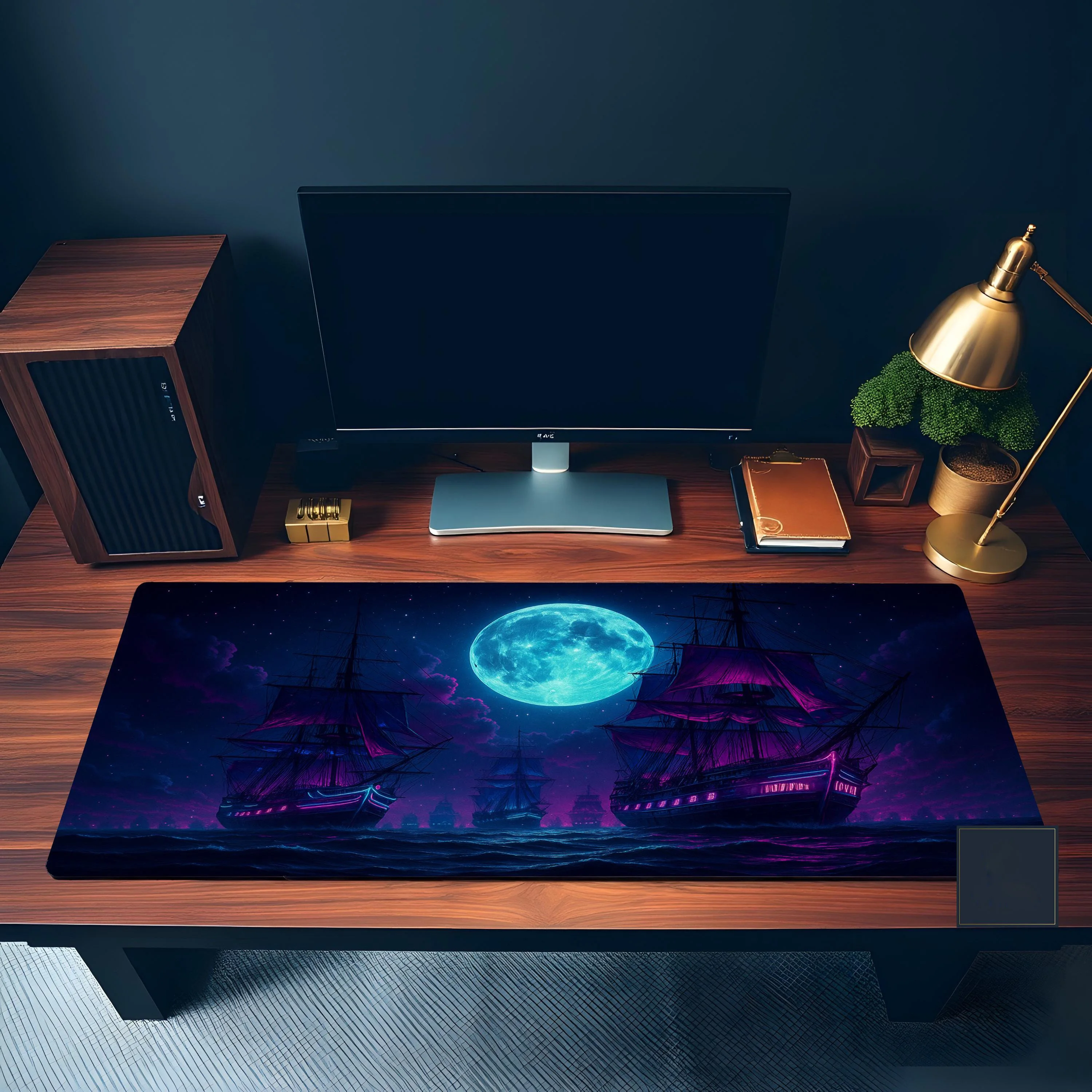 Purple Pirate Ship Desk Mat, Non-slip and Waterproof Gaming Mouse Pad, Cute Desktop Protector, An Ideal Gift for Friends.