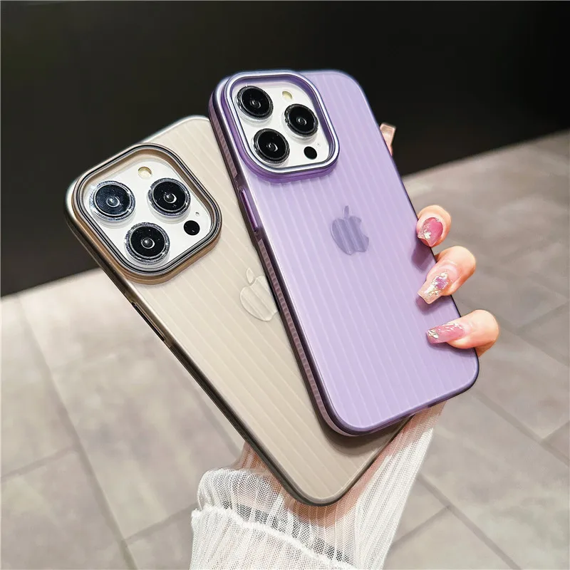 Luxury Electroplated grating corrugated phone case for iphone 15 14 13 12 Pro Max 15 Plus Matte Skin Sensation Transparent Cover