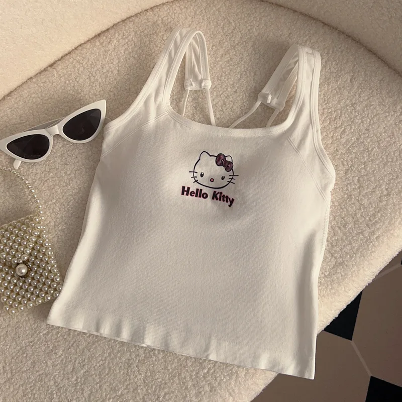 Anime Hello Kittys Fashion Women Clothing Y2K Tops with Breast Pad Cute T-Shirt Girls Summer Cropped Tops White Sexy Suspender - view 5