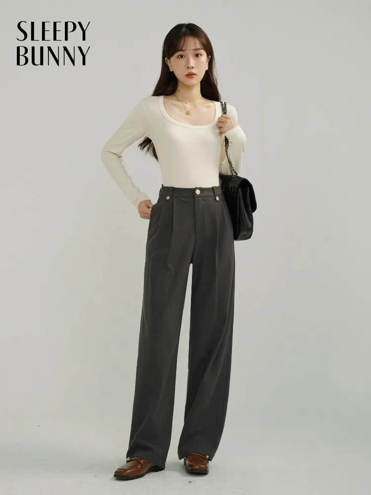 High Waist Wide Leg Pants Women Loose Casual Trousers Autumn Winter Slimming Draped Suit Style Long Slacks with Elegant Design
