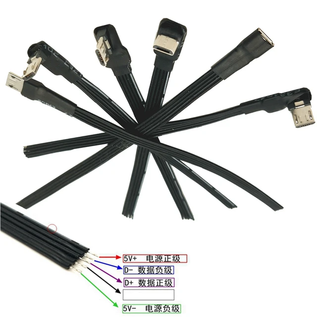 2-częściowe złącze Micro USB do samodzielnego montażu, typ lutowany, wtyk żeński z kablem 5P/4P do przewodów płaskich, czarne, 5 cm, 10 cm, 20 cm, 30 cm, 50 cm, 100 cm