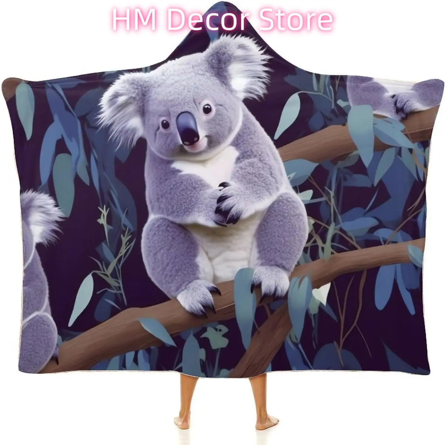 Lovely Koala Wearable Hooded Blanket, Ultra Soft Arctic Velvet Cape Cloak Unisex - Cozy Wearable Blanket