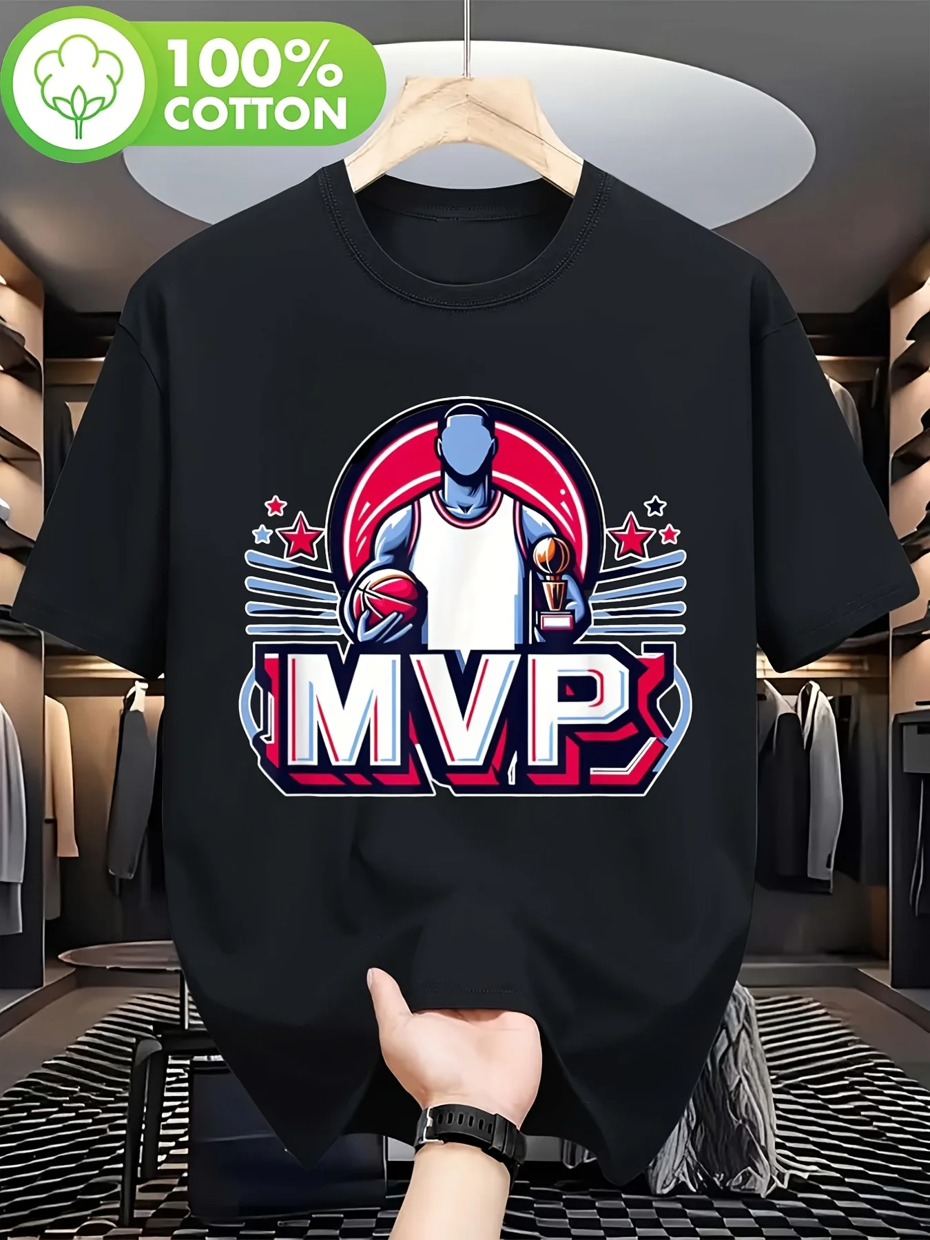 Unisex 100% T-Shirt Featuring Men's Mvp Logo Player Print, Soft and Suitable for All Seasons, Essential Casual Streetwear, Versatile Style for Every Season & Ideal Gift