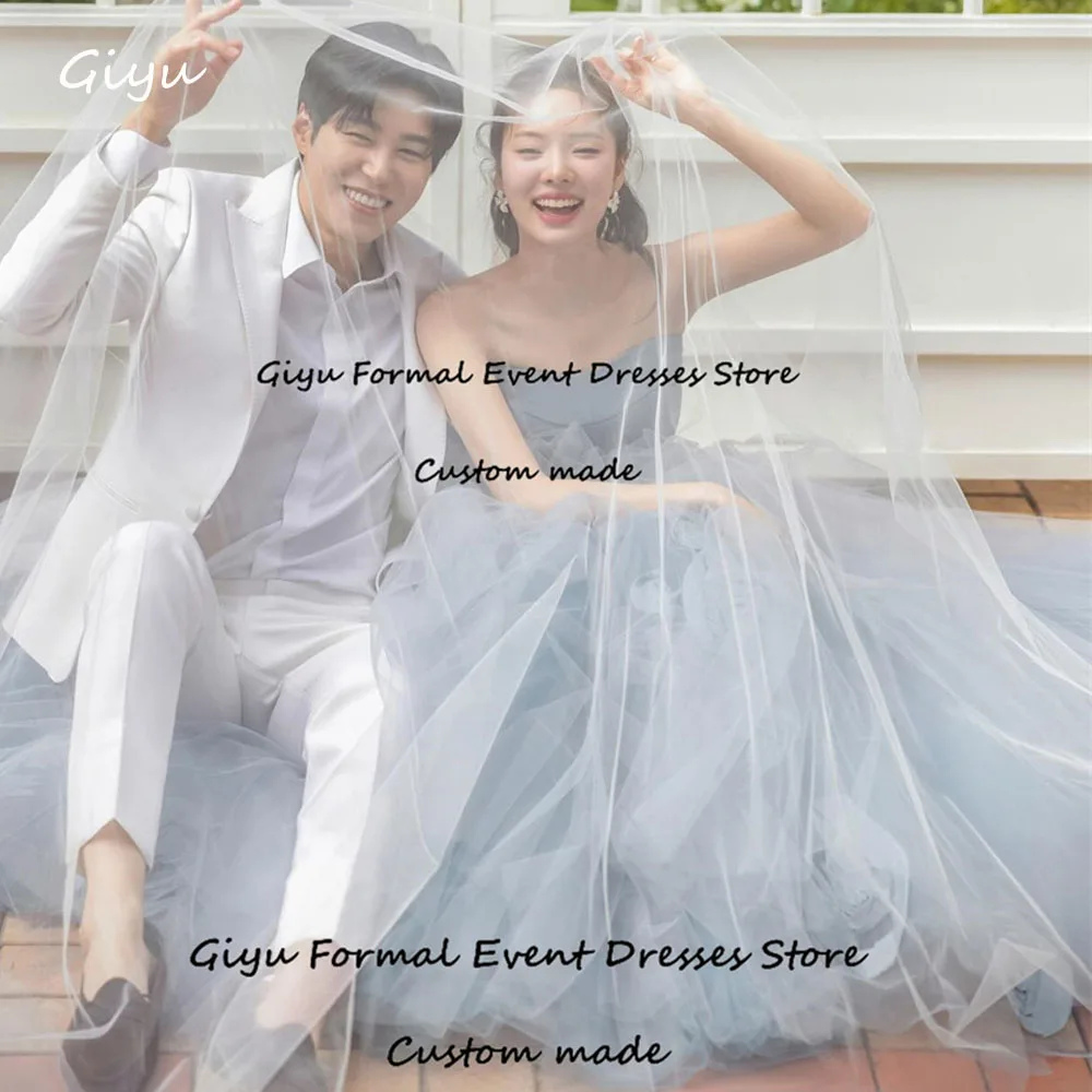 Giyu Fairy A-line Korea Wedding Dress Photo Shoot Strapless Sleeveless Floor-Length Evening Gown Dress Robe De Mariée