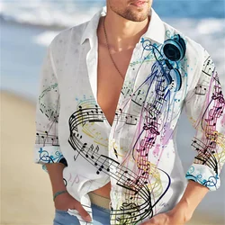 Camisa con patrón de camisa para hombre, camisa con estampado 3D, manga larga volteada, vacaciones al aire libre, ocio transpirable, verano Hawaiano