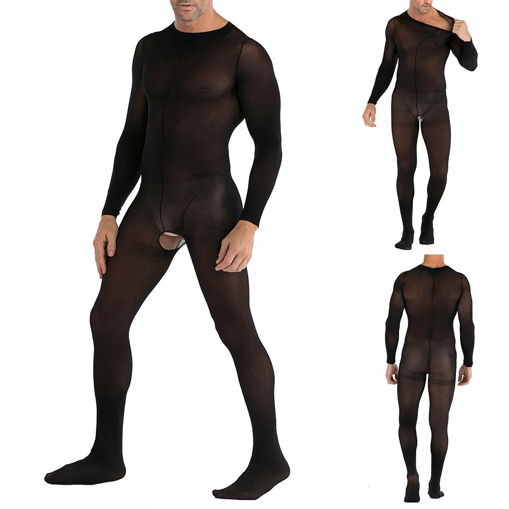 ارتداءها الرجال جوارب بذلة الملابس الداخلية النايلون الجنس الفائدة مثير شير سيسي الجوارب Crotchless كامل الجسم العملي #5