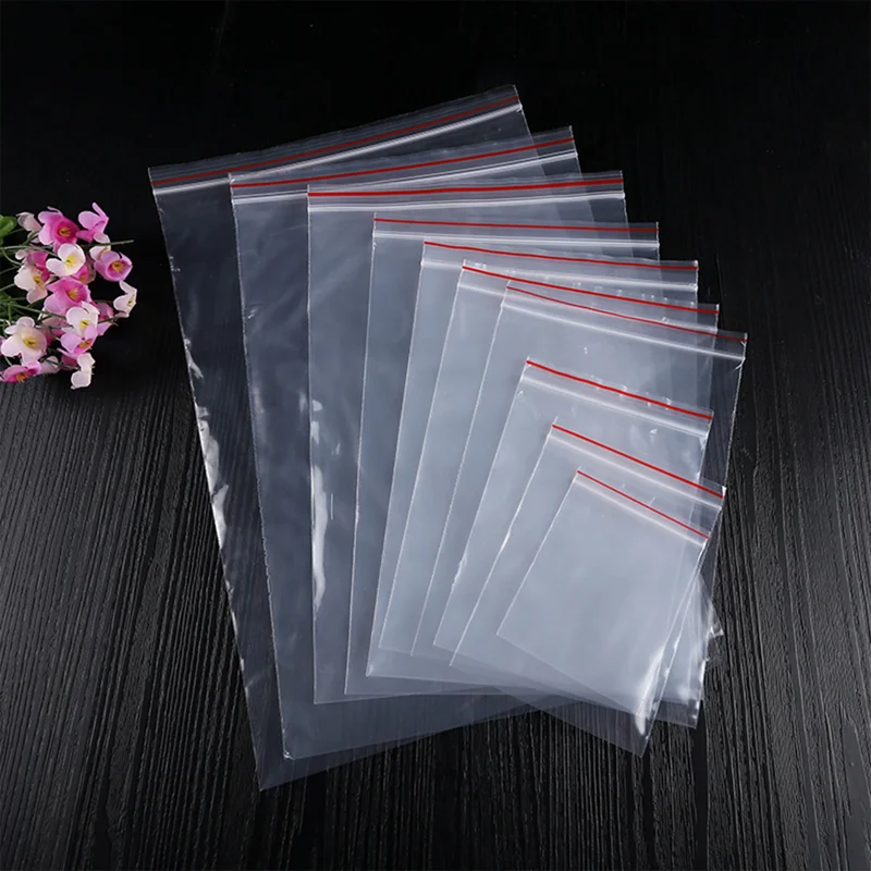 100 pieces/pack PE sealed bag, self sealing transparent plastic bag, storage and preservation bag, zipper style plastic bag