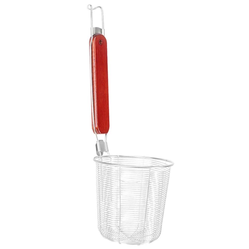 

2Pcs Stainless Steel Spider Strainer Long Wood Handle Kitchen Tool for Quick Draining Noodles Dumplings Meat