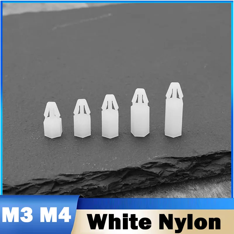 M3 M4 White Nylon Spacing Screw Push in Fixed Support For PCB Circuit Board Hex Nylon Standoff Spacer  Length 5mm~50mm