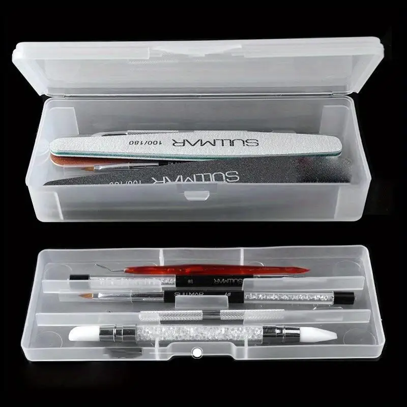 1Pc Rectangle Double Layer Nail Art Tool Storage Box with Tweezers Clippers Pens Polishing Buffer Files Container