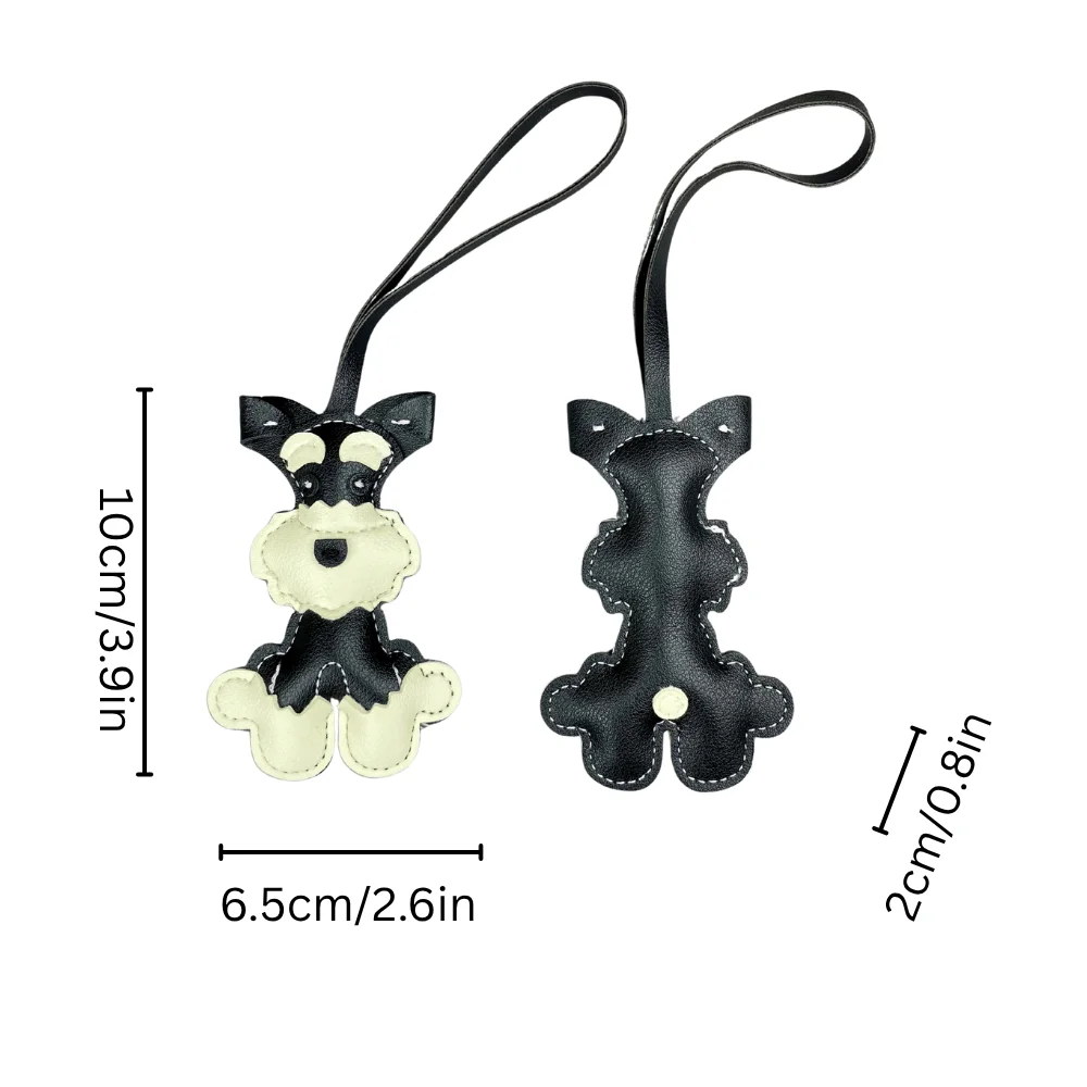 Schnauzer-Taschenanhänger aus PU-Leder für Hunde, 6 Farben erhältlich, niedlicher Haustier-förmiger Welpen-Schlüsselanhänger und Taschenzubehör – Detail 6