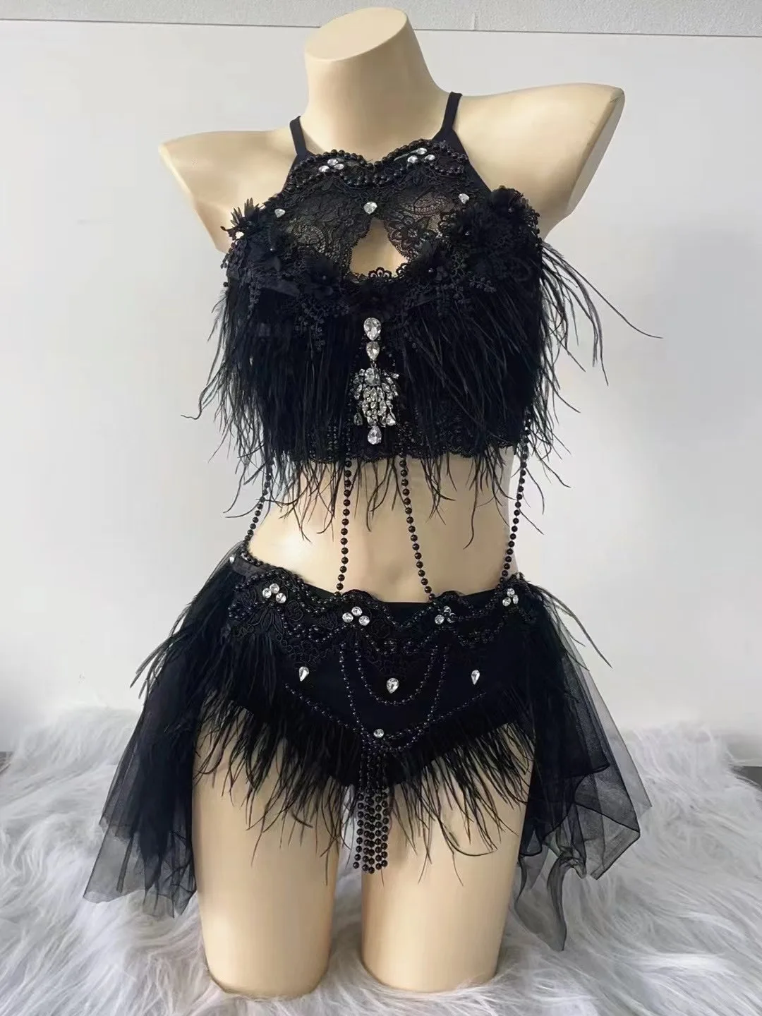 

New Jazz Dance Clothes Women Black Tassel Diamond Sexy Suit Gogo Dance Outfits Nightclub Bar Dj Costumes Adult Clubwear