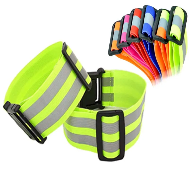 Verstelbare Veiligheid Reflecterende Arm Pols Band Belt Strap Sports Night Running Reflecterende Voor Arm Pols Taille Enkel Elastische Riem