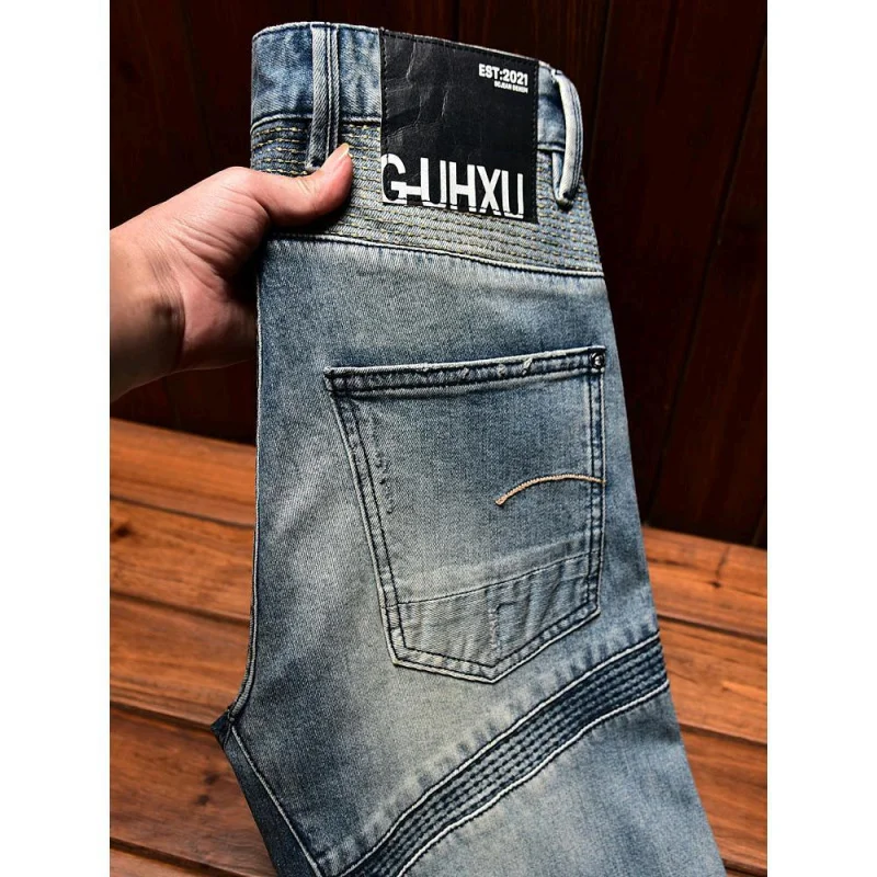 New high-end jeans men trendy slim fit straight leg fashion trend casual stretch fashion comfortable motorcycle biker denim pant