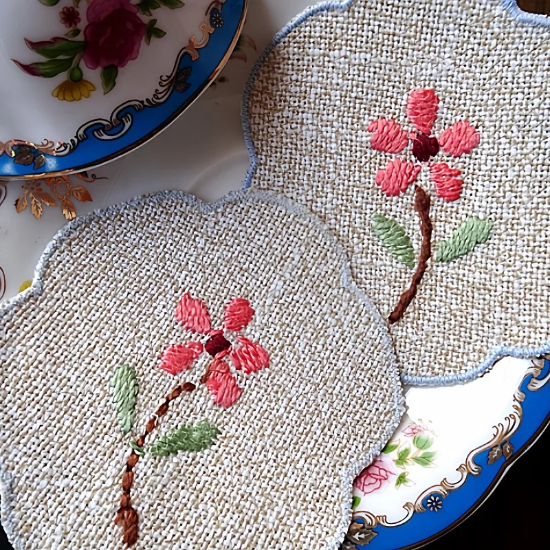 قطعتان من كوب التطريز الصوفي المصنوع يدويًا من القطن والكتان، رقعة وسادة إبداعية سميكة 10 سم