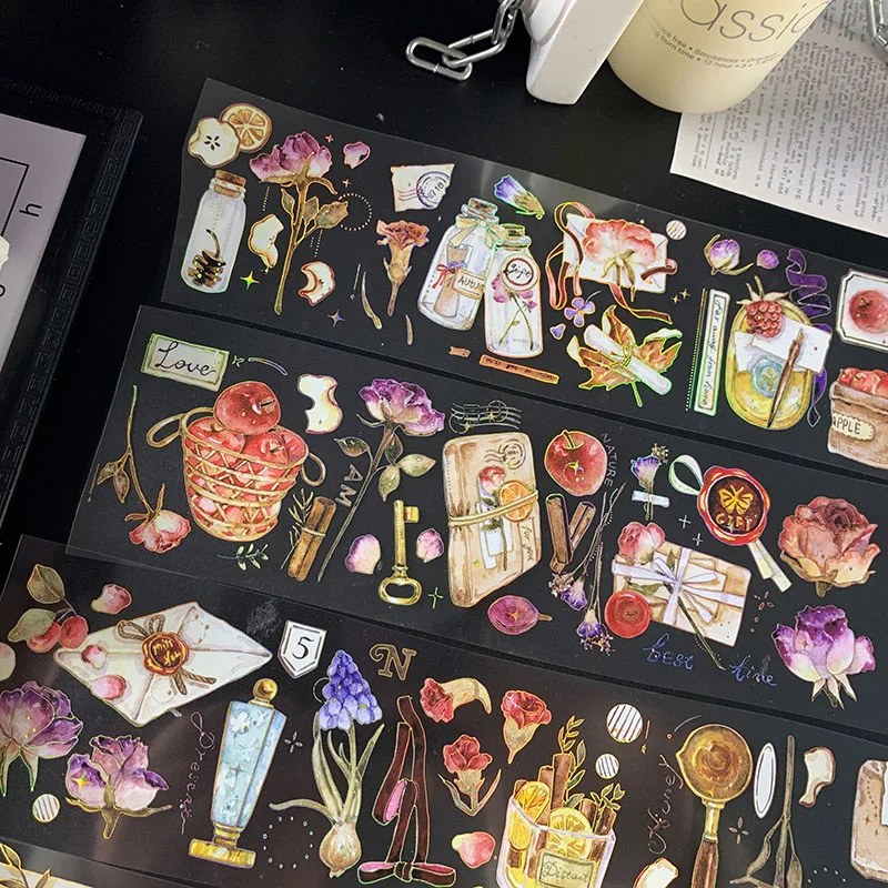 5Meter Whole Roll Rose Flower Shiny Floral PET Tape