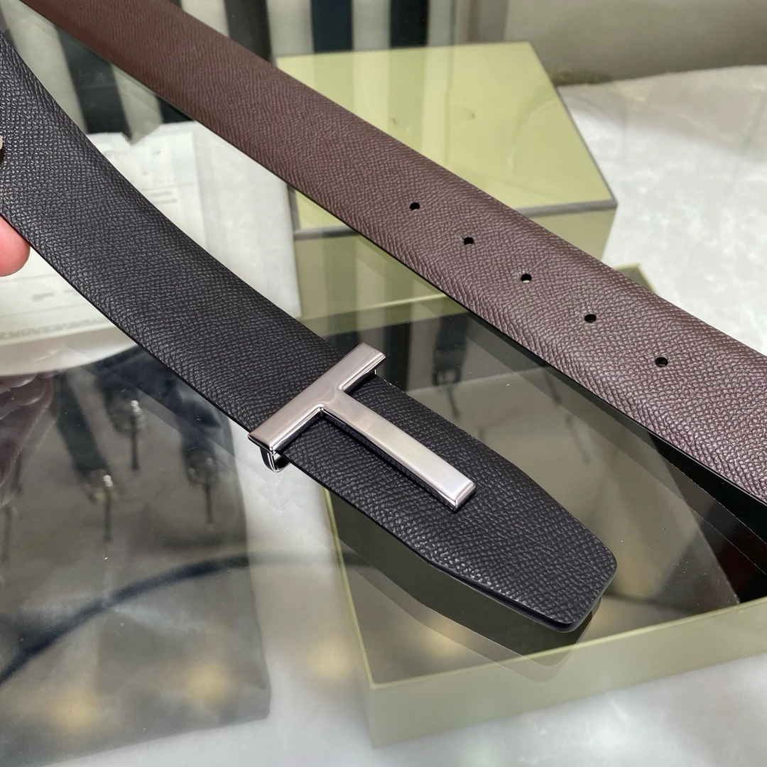 NEW Fashion Top Luxury Designer Brand Brass T Buckle Belt Men High Quality Genuine Real Leather  Jeans Waistband business Grey