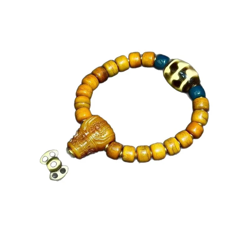 5A Grade, Genuine Natural Stone Agate, Daluo Double Dzi Bead , Tibetan-Style Bracelet Made With Cow Bone 5
