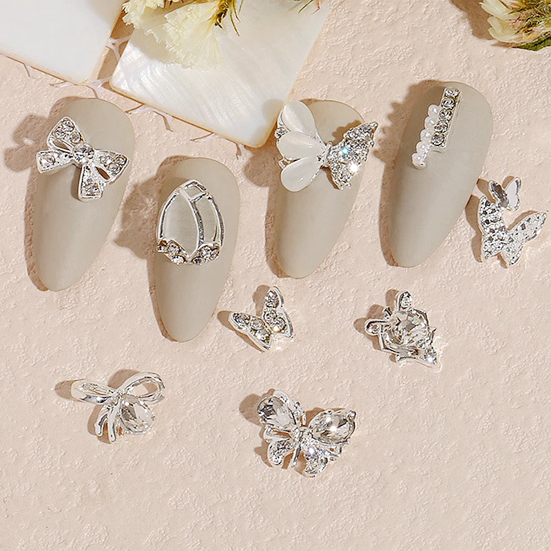 

10PCS Luxury Alloy Nail Art Charms Crystal Butterfly Bow Tie For Nails Decoration Jewelry Accessories Rhinestones Gem Stone